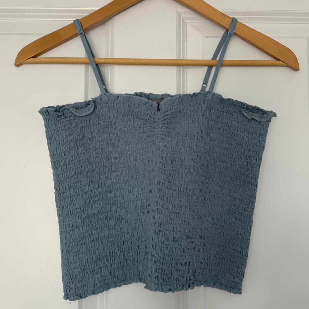 Aerie Longline Smocked Baby Blue Top